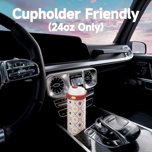 Image of 24 oz Insulated Water Bottle for Sports: Meoky Stainless Steel Water Bottle with 2-in-1 Straw and Spout Lid - Leak Proof, Cold for 24 Hours, Fits in Car Cup Holder, BPA-Free for Travel Gym, Folk Charm