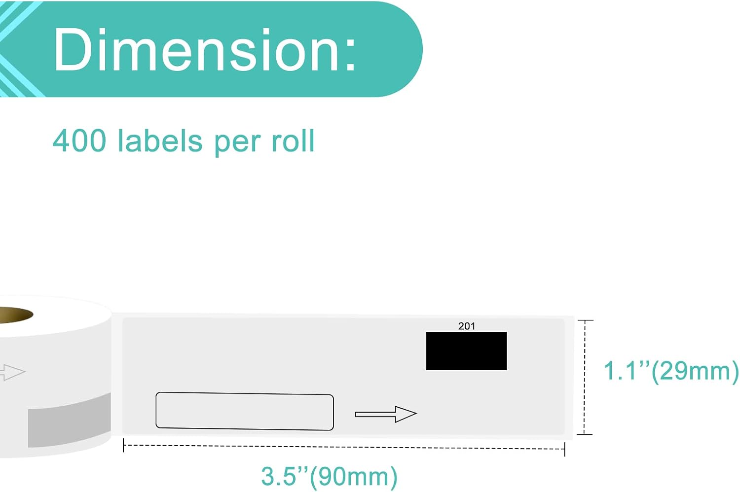 NineLeaf (5 Roll /400 Labels per Roll) Die-Cut Standard Address Labels with Cartridge Compatible for Brother DK-1201 DK1201 29mm x 90mm (1-1/7" x 3-1/2") White Paper use in QL Label Printers