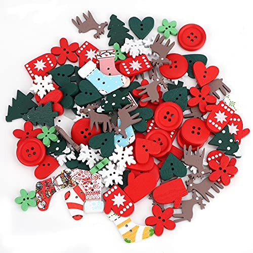 100 Boutons En Bois De Noël - Formes Sapin, Flocon, Chaussette, Coeur... Pour DIY Et Décoration