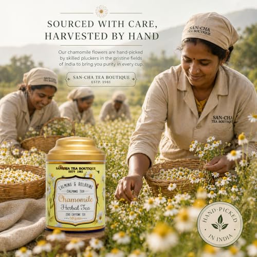 Image of Sancha Tea Boutique, Chamomile Herbal Tisane, Caffeine Free Infusion x Pack of 2 (50gm each), Real Chamomile Flowers, Traditionally Valued for Relaxation & Bedtime Calm
