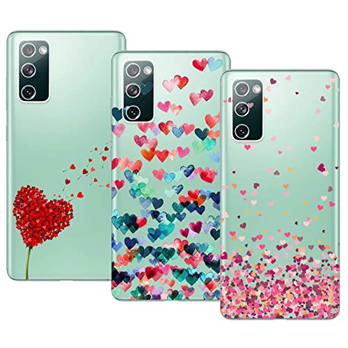 Young & Min Coque pour Samsung Galaxy S20 FE 4G/5G,3 Pack Transparent Housse TPU Silicone Coque de Protection pour Samsung Galaxy S20 FE 4G/5G,Cœur