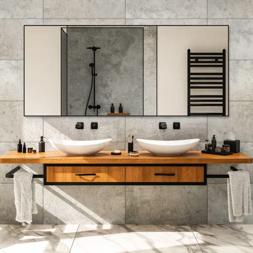 Koonmi 71"X31" Full Length Floor Mirror Extra Large Hanging Or Leaning Against Wall Mounted Aluminum Alloy Dressing Rectangle Body Vanity Big Mirror Bedroom Burst-Proof Glass Black #TOP1