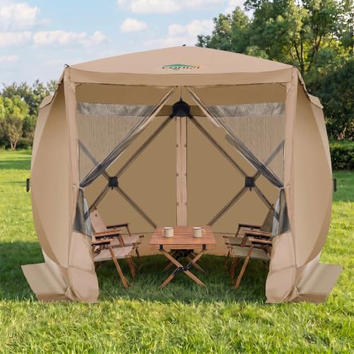 Image of COBIZI 10x10 FT Pop up Gazebo, Popup Canopy tent,Screened In Gazebos with sidewalls, Waterproof Portable Outdoor Small Screen tents Sun Shelter,carpas para patio for Camping, Garden and Backyard,Khaki