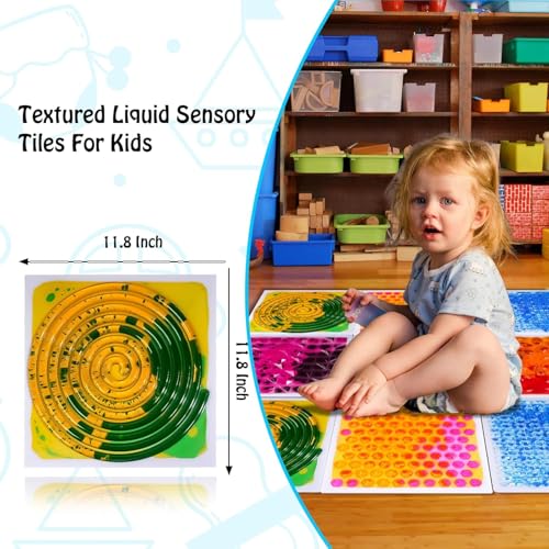 Sensory Floor Lava Tiles: Sensory Liquid Tiles Colorful Liquid Fusion Activity Play Mat, Textured Sensory Lava Tiles for Ages 3 to Adults, 11.8" X 11.8" Set of 4 Square Multicolor