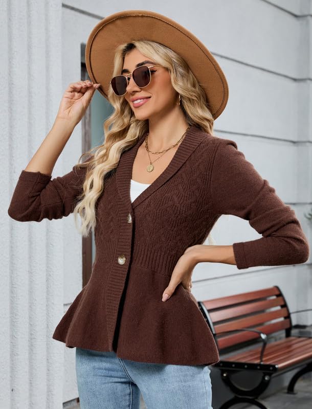 ZAFUL Womens Peplum Cardigan Fall Button Down Knit Long Sleeve Open Front Textured Crochet Shawl Lapel Sweater Trendy 2026 - Image 2