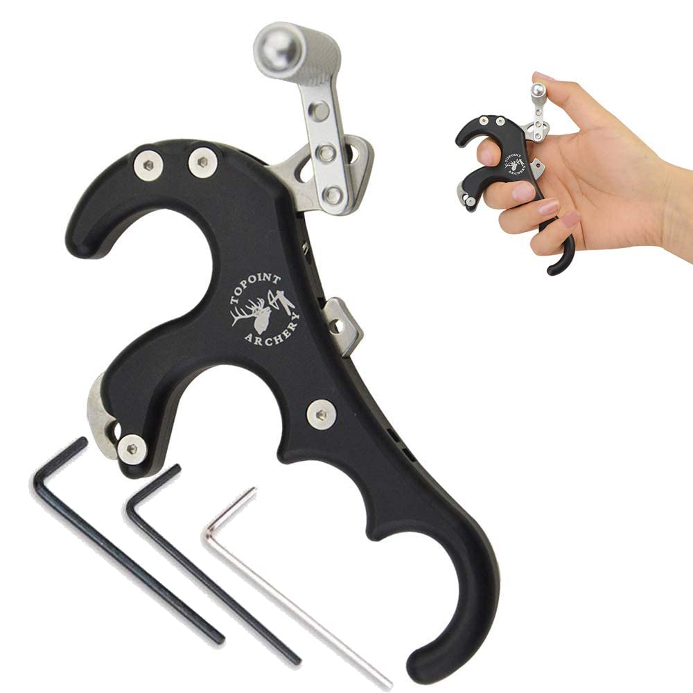 SHARROW Archery Bow Release Aids Caliper 4 Finger Thumb Release Grip Trigger For Compound Bow Hunting (Black - View #2