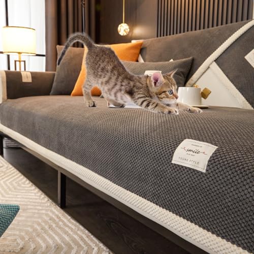 Genérico Funda Sofá Pana Antideslizante - Protector De Sofá para Gatos Y Perros, Cubre Sofa Lavable Antimanchas, Manta Multiusos para SofáS De 1/2/3/4 Plazas Y Chaise Long(Dark Grey,90x240cm)