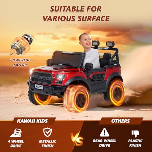 Image of Kawaii Kids 12V 4x4 Battery Operated Ride-On SUV for Kids with Parent Remote Control, Bluetooth, LED Lights, Corrosion-Resistant Paint, Big Size Electric Car for Boys & Girls Age 2-8 Years