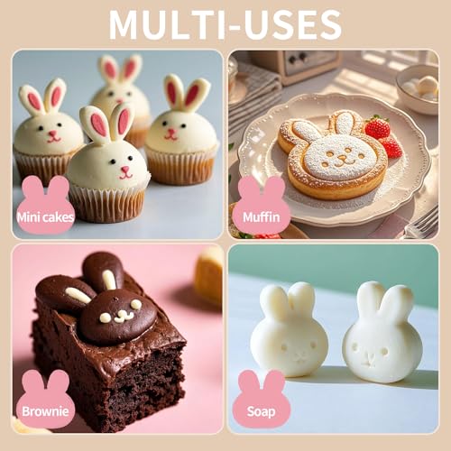 Image of Bunny Molds Easter Silicone Molds for Chocolate, 2 Pack Easter Bunny Muffin Brownie Pan for Baking, Jello Candy Molds Easter Soap Molds for Hot Chocolate Bombs Ice Cube Candle