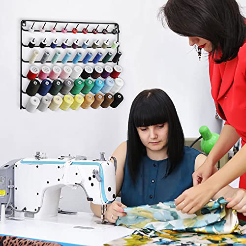 YBING Thread Holder Wall 54 Spools Thread Rack Embroidery Spool Thread Organizer Wall Mounted with Hanging Tools for Quilting Black Metal - Image 5