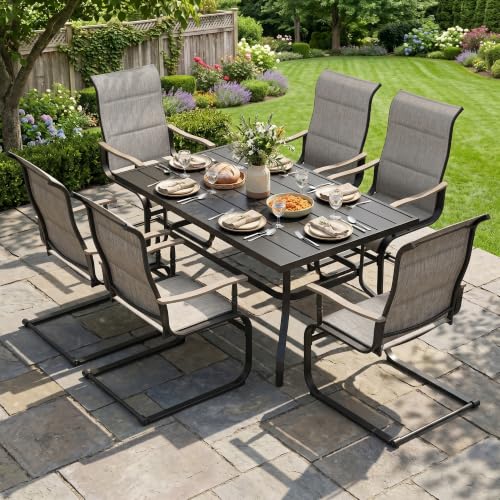 Image of NUU GARDEN 7-Piece Patio Table and Chair Set, Grayish Brown Spring Chairs