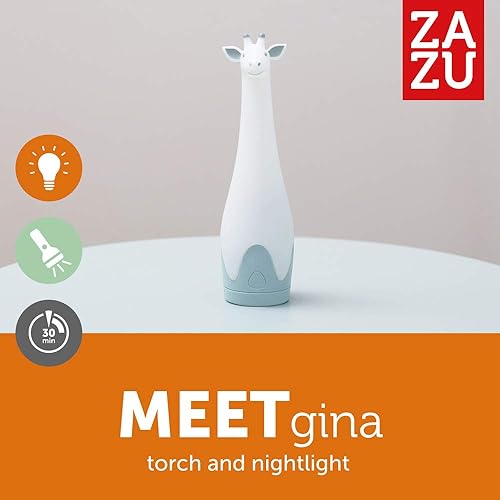 Miniatura 2 de Zazu Kids Luz nocturna antorcha lámpara jirafa juguete - linterna azul y luz de noche, inalámbrico, múltiples opciones de color LED, apagado
