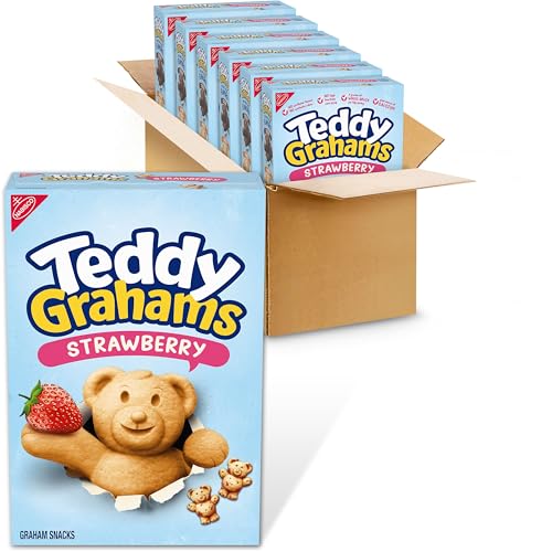 TEDDY GRAHAMS Strawberry Flavor Graham Snacks, Bulk Kids Snacks, 6-10 oz Boxes