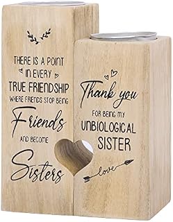 Heart-shaped Candlestick, Heart Shaped Craft Candle Holder, Double-sided Printing Wooden Candlestick Holders for Birthday Anniversary Romantic Decoration (Sister style)