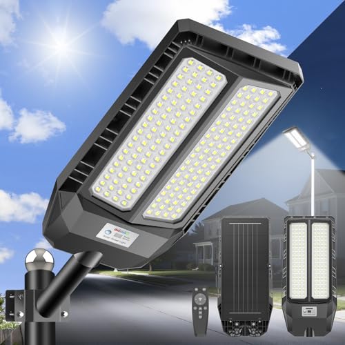 JADIDIS Solar Straßenlaterne mit Fernbedienung 16, IP66 Wasserdichte...