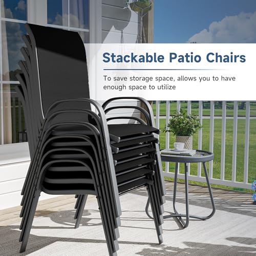 Image of Amopatio Patio Chairs Set of 6, Outdoor Stackable Dining Chairs for All Weather, Breathable Garden Outdoor Furniture for Backyard Deck(Black)