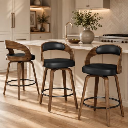 REONEY Swivel Bar Stools Set of 3 26 Counter Heigh Review