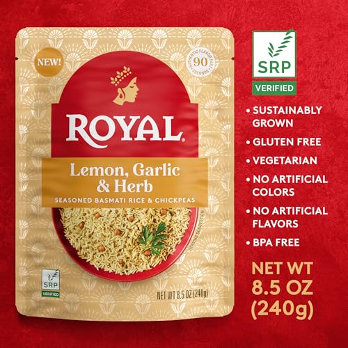 Image of Royal Basmati Lemon Garlic Rice and Chickpeas - (6 Pack) 8.5 oz Pouch | Microwaveable Rice - Ready to Heat Pouch - Great with Meats, Seafood & Vegetables
