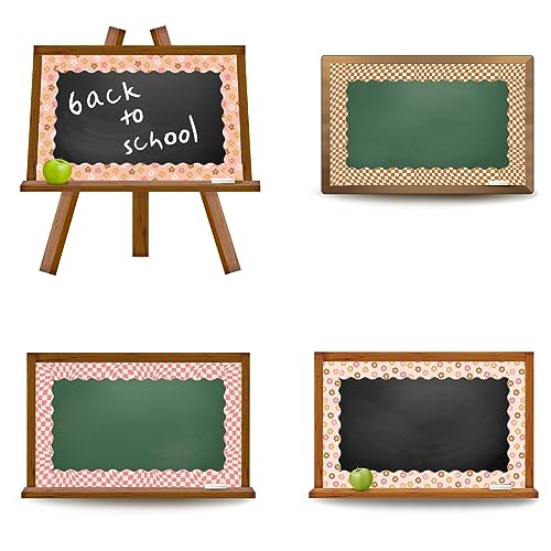Image of Whaline 82 Ft Retro Groovy 70s Bulletin Board Borders Boho Flower Face Checkered Trim Border Chocolate Color Floral Bulletin Board Stickers for Back to School Classroom Office