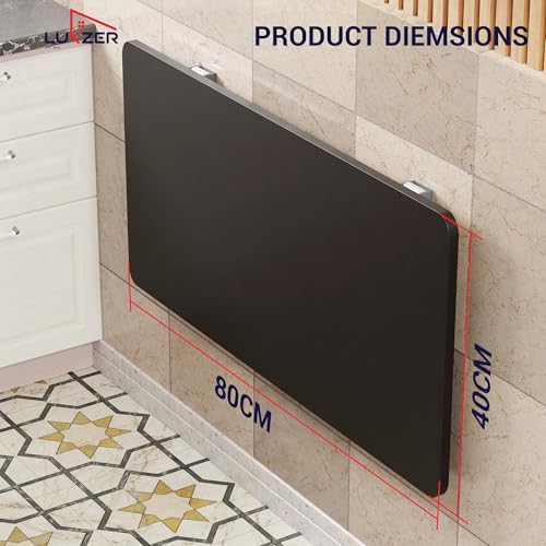 Image of Lukzer Engineered Wood Wall Mounted Folding Table for Kitchen, Computer, Workstations Multi-Function Computer Desk Workbench (MT-002 / Black / 80 x 40 cm) DIY (Do It Yourself)