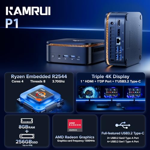 Image of KAMRUI Pinova P1 Mini PC, W-11 Pro AMD Ryzen R2544(Beat 10110U /N150 /N95)