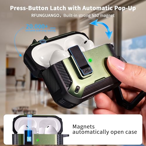 Image of AirPods Pro 3 Case with Safety Lock Phone Stand Magsafe, Military Green