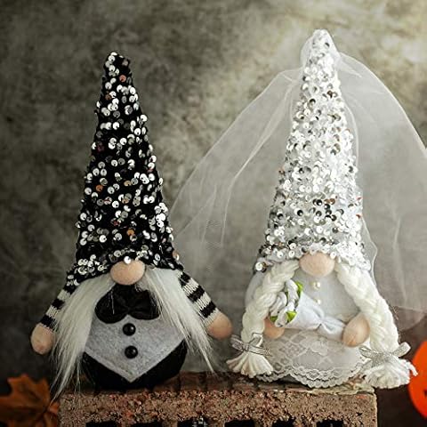 Wedding Gnome Plush | FVCENT Pair of Wedding Dress Bride and Groom Gnome Doll Couple Decoration,Romantic Handmade Scandinavian Tomte Handmade,Easter Valentine's Day,Anniversary Presents (Wedding) Cover
