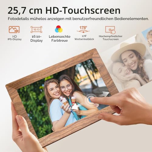 Frameo WLAN Digitaler Bilderrahmen 10,1 Zoll, HD 1280 * 800 IPS Touchscreen Elektronischer FotoRahmen mit 32GB Speicher, Auto Drehung… – Ansicht 3