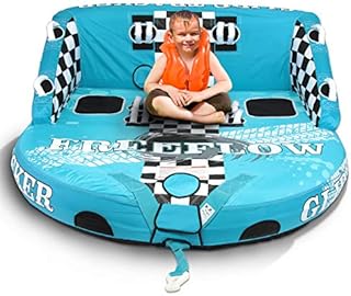 SereneLife 3 Person Towable Tube for Boating, Inflatable Towable Tubes for Boats 1-3 Rider, Water Sports Tube with Dual Front and Back Tow Points, Inflatable Boat