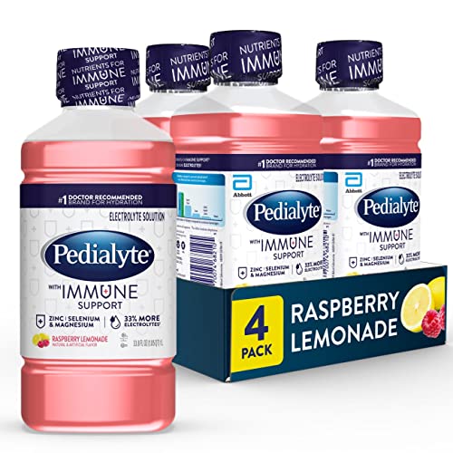 Image of Pedialyte with Immune Support Electrolyte Solution, Hydration Drink with Zinc, Selenium, and Magnesium, Raspberry Lemonade, 1 Liter, Pack of 4