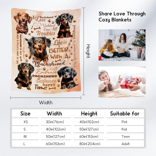 Dachshund Blanket, Dachshund Lovers Gift, Cute Soft Throw Gifts for Girls Boys Women, Cozy Flannel Throw Blankets for Bed Living Room, 60"x80"
