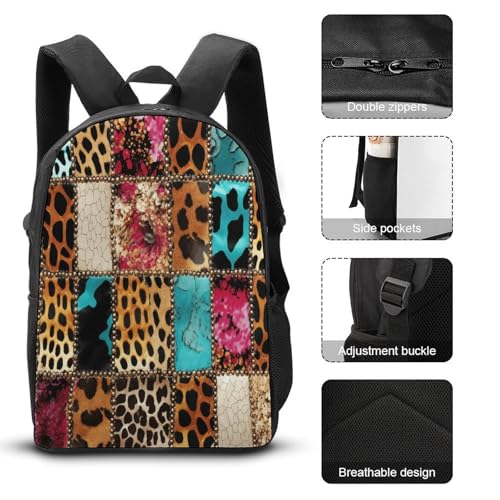 Colorful Leopard Print Backpack Set 3 Pieces Backpacks Lunch Bag Wallet For Travel Outdoor Sports3
