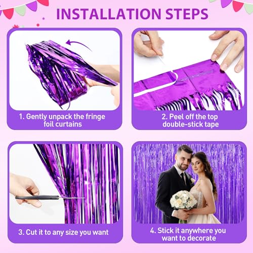 image for YEURFONTASY Purple Tinsel Backdrop Foil Fringe Curtains - 2 Packs Door