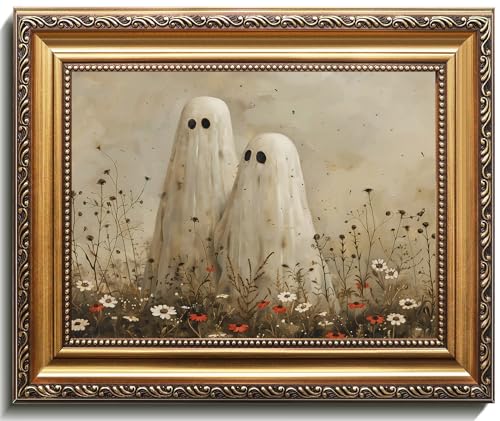 uniro Vintage Gold Framed Wall Art, Vintage Cute Ghosts in