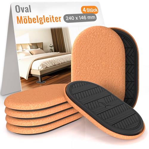RUSIDO 4 Stück Oval Schwere Möbel Möbelgleiter 240 x 146mm Wiederverwendbare und Gleiter für den Schutz von Hartholzböden und Teppichoberflächen Schutz vor Kratzern und Geräuschen