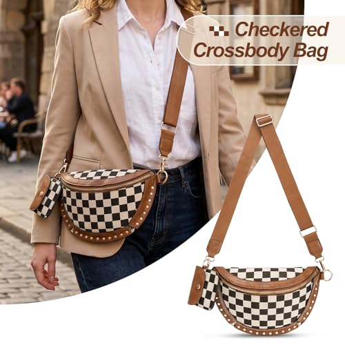 Image of Checkered Crossbody Bag, Bum Bags for Women Crossbody,Spacious Sling Bag Purse Fanny Packs with Shoulder Strap