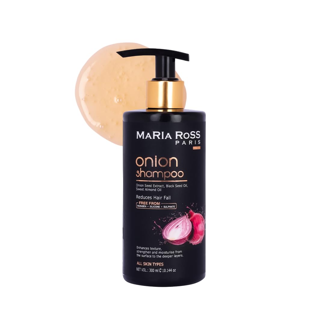 Maria Ross Onion Shampoo with Black Seed & Sweet Almond Oil Anti Hair Fall & Hair Growth Nourishes, Softens & Controls Frizz For Strong, Silky & Manageable Hair 300 ml