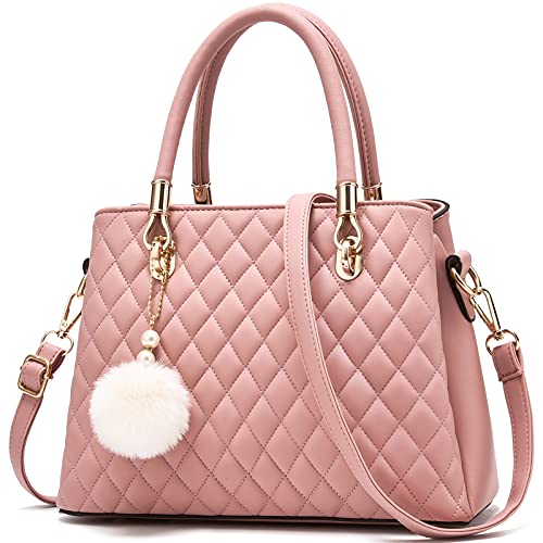 Image of I IHAYNER Womens Leather Handbags Purses Top-handle Totes Satchel Shoulder Bag for Ladies with Pompon