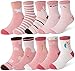 HBselect 10-12 Paires de Chaussettes Bébés de Non-dérapage d'Enfant en Bas âge de Coton Mignon, Chaussettes Anti-dérapantes,Petits Picots en bas pour les Bébés Fille,L,multicouleurs,Rose+bunny+licorne