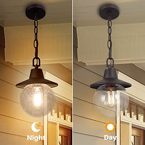 Laluz Outdoor Pendant Light, Outdoor Hanging Lights In Rustic Bronze Finish With Seeded Glass Globe, Waterproof Exterior Hanging Lantern Outdoor Chandelier For Gazebo, Porch, Patio, Hallway, Entryway #TOP3