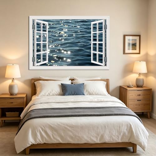 Ventana falsa decorativa de bosque y mar para dar amplitud a dormitorios pequeños 4