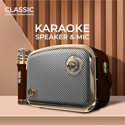 Image of iGear Classic Retro Bluetooth Speaker with Wireless Mic | 50W Powerful Sound, 2500mAh Battery, Bluetooth 5.3, MP3 Player, AUX | Portable Karaoke Speaker for Home, Parties (Brown)