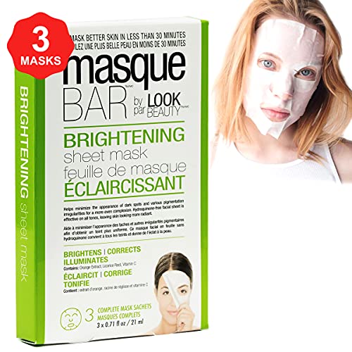 masque BAR Facial Sheet Mask (3 Pack/Box) — Korean Beauty Brightening Skin Care Treatment — Brightens Skin Complexion, Tightens Pores, Renewas Cells — Enhances Skin Radiance, Improves Skin Elasticity