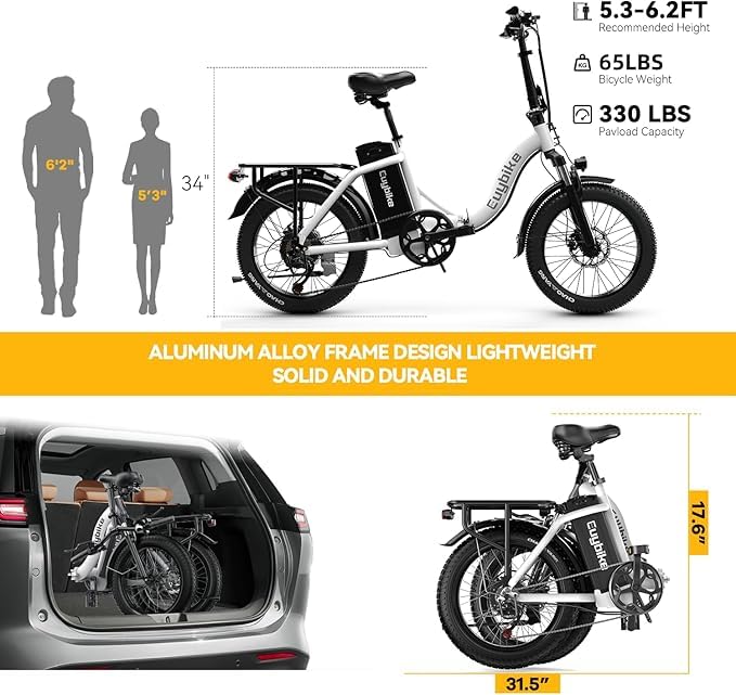 Image of 1000W Foldable Electric Bike,48V 20AH Removable Battery Ebike,80 Miles Max Range Electric Bike for Adults,20 inch Fat Tire Folding Ebike,Adult Electric Bicycle for Commute Beach Snow
