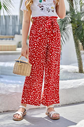 Image of SySea Girls Wide Leg Pants Kids Cute Print High Waisted Loose Fit Comfy Belted Lounge Trousers with Pockets