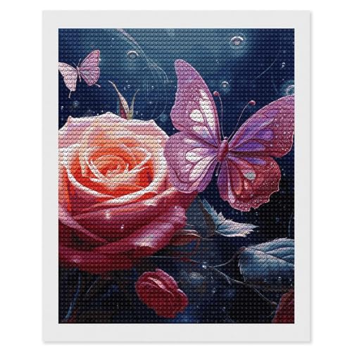 Kit peinture diamant rose et papillon pour décoration murale salon