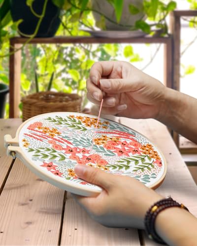 Image of TINDTOP Embroidery Kit for Adult, 3 Pack Embroidery DIY Starter Kit, with Stamped Patterns, Hoop, Tools, Colorful Threads with Needles, Instructions (Bouquet) | with Stamped Patterns, Hoop, Tools, Colorful Threads with Needles, Instructions (Bouquet)