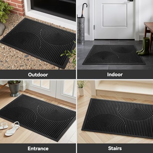 Front Door Mat Outdoor Mat Indoor Doormat for Entrance Mat Entryway Rug Heavy Duty Non Slip Rubber Absorbent Entry Rug Dirt Scraping Shoe Mat 43x75cm Black by MontVoo - Image 3