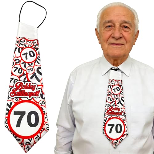 BCHMN Cadeau Homme 70 Ans, Cravate à Motif de Panneaux de Signalisation Rouges et Blancs, Accessoire de Fête d'Anniversaire, Cadeau Humoristique pour Célébration