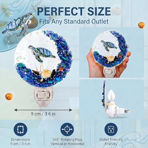 Image of Hortsun Plug in Seashell Night Light Ocean Sea Animal Decorative Night Light Plug in Beach Lamps Vintage Ocean Lamps for Adult for Home Bedroom Living Room Bathroom Wall (Sea Turtle)